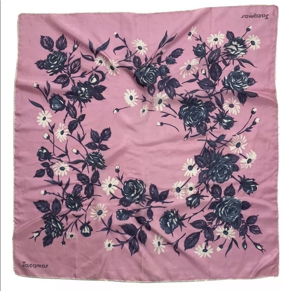 JACQMAR PINK SCARF 100%SILK FLORAL 29.5''/29'' GOOD CONDITION - Picture 1 of 7